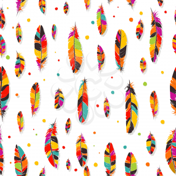 Vector seamless pattern of ornamental beads and feathers in colors