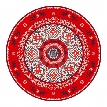 Vector round design element with traditional Russian embroidery symbols