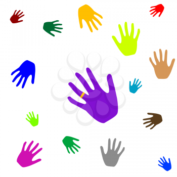 colored hands isolated on white, abstract art illustration