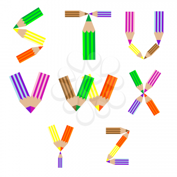 Royalty Free Clipart Image of Coloured Pencil Letter From S to Z