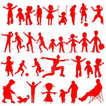 peoples red silhouettes isolated on white background, abstract art illustration