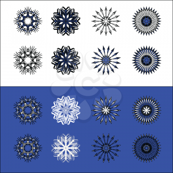 Royalty Free Clipart Image of a Collection of Snowflake Stickers