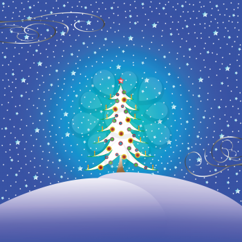 Royalty Free Clipart Image of a Christmas Greeting With a Tree and Snow