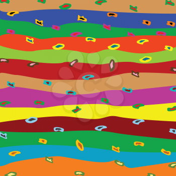 Royalty Free Clipart Image of a Stripe Pattern With Lots of Colour and Blobs