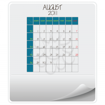 2011 paper calendar august, abstract vector art illustration