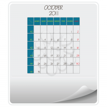 2011 paper calendar october, abstract vector art illustration