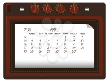 april 2011 leather calendar against white background, abstract vector art illustration