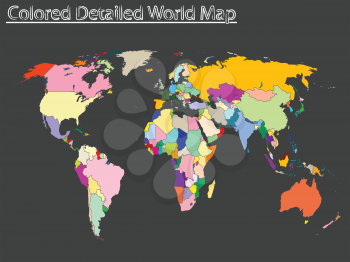 colored detailed world map, abstract vector art illustration