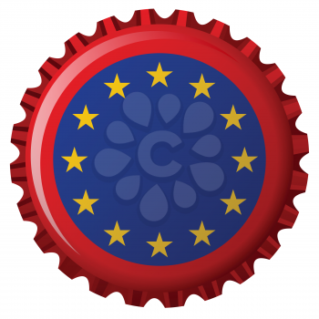 european union flag on bottle cap, isolated on white background; abstract vector art illustration