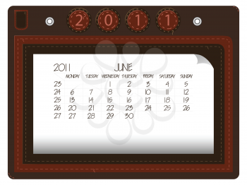 june 2011 leather calendar against white background, abstract vector art illustration