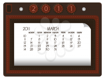 march 2011 leather calendar against white background, abstract vector art illustration