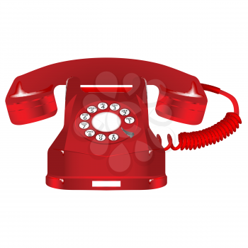 retro red telephone against white background, abstract vector art illustration