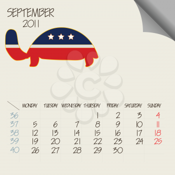 september 2011 animals calendar, abstract vector art illustration