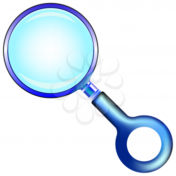 blue magnifying glass against white background; abstract vector art illustration