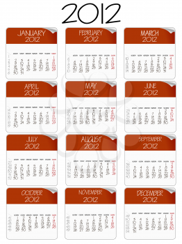 red and white paper calendar 2012 against white background, abstract vector art illustration