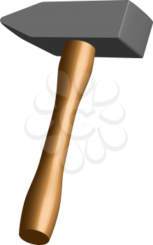 hammer with wooden handle against white background, abstract vector art illustration