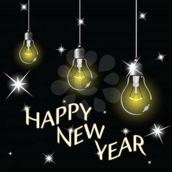 happy new year light bulbs and stars, abstract vector art illustration; image contains transparency