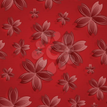 red flowers pattern, abstract seamless texture; vector art illustration