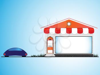 shop house and car, abstract vector art illustration; image contains gradient mesh