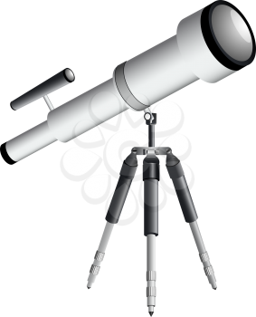 telescope on tripod against white background, abstract vector art illustration