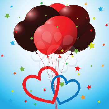balloons and hearts card, abstract vector art illustration; image contains transparency