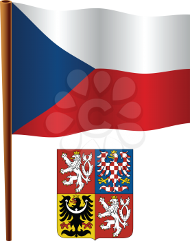 czech republic wavy flag and coat of arms against white background, vector art illustration, image contains transparency