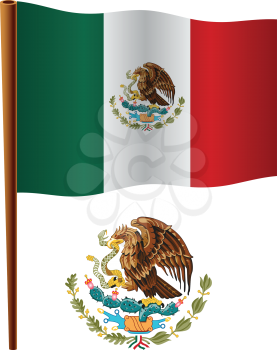united mexican states wavy flag and coat of arm against white background, vector art illustration, image contains transparency