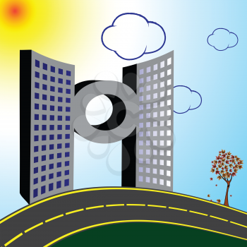 modern building and road, abstract vector art illustration