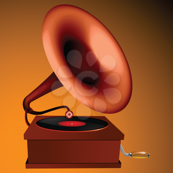 vintage gramophone, abstract vector art illustration; image contains gradient mesh and transparency