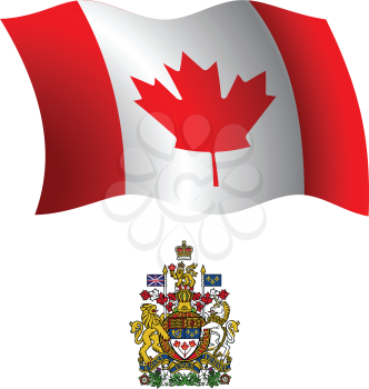 canada wavy flag and coat of arms against white background, vector art illustration, image contains transparency