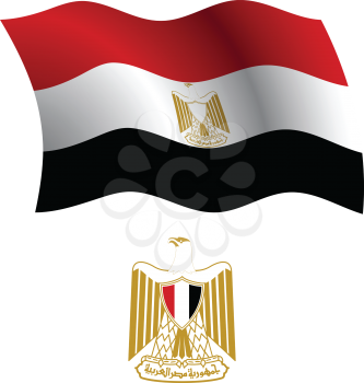 egypt wavy flag and coat of arms against white background, vector art illustration, image contains transparency