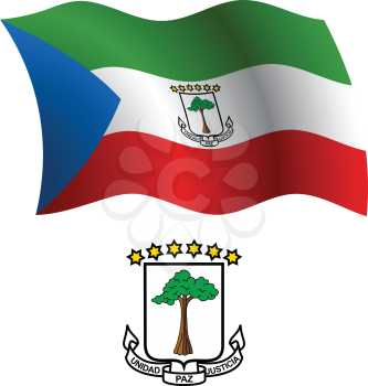 equatorial guinea wavy flag and coat of arms against white background, vector art illustration, image contains transparency