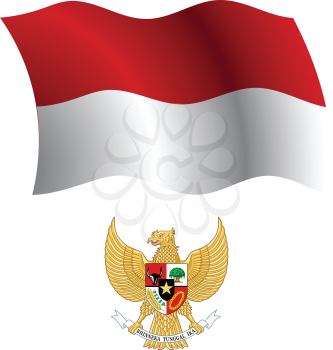 indonesia wavy flag and coat of arms against white background, vector art illustration, image contains transparency