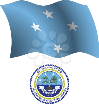 micronesia wavy flag and coat of arm against white background, vector art illustration, image contains transparency