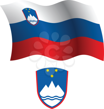 slovenia wavy flag and coat of arm against white background, vector art illustration, image contains transparency
