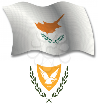 cyprus shadowed textured wavy flag and coat of arms against white background, vector art illustration, image contains transparency transparency