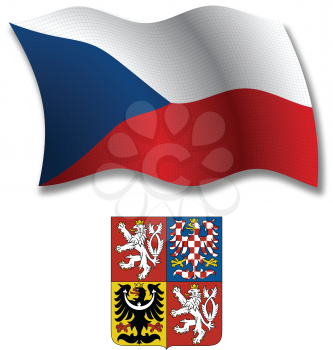 czech republic shadowed textured wavy flag and coat of arms against white background, vector art illustration, image contains transparency transparency