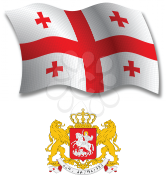 georgia shadowed textured wavy flag and coat of arms against white background, vector art illustration, image contains transparency transparency