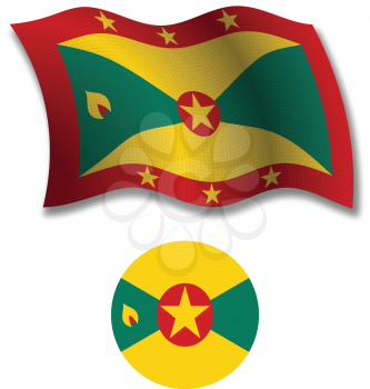 grenada shadowed textured wavy flag and icon against white background, vector art illustration, image contains transparency transparency