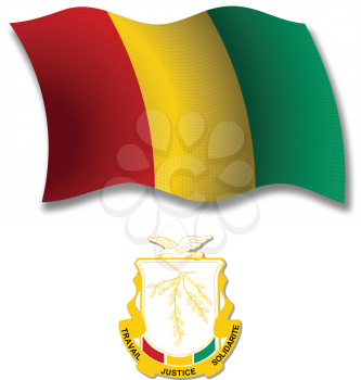guinea shadowed textured wavy flag and coat of arms against white background, vector art illustration, image contains transparency transparency