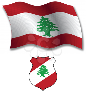 lebanon shadowed textured wavy flag and coat of arms against white background, vector art illustration, image contains transparency transparency