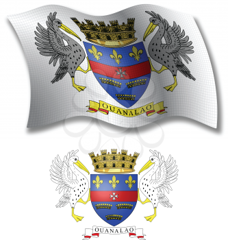 saint barthelemy shadowed textured wavy flag and coat of arms against white background, vector art illustration, image contains transparency transparency