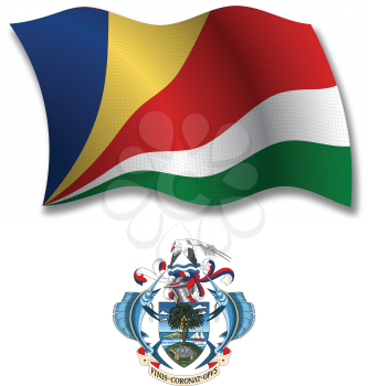 seychelles shadowed textured wavy flag and coat of arms against white background, vector art illustration, image contains transparency transparency