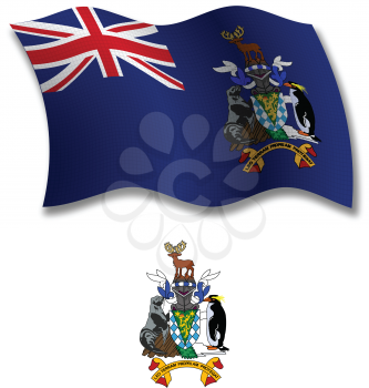 south georgia and south sandwich islands shadowed textured wavy flag and coat of arms against white background, vector art illustration, image contains transparency transparency