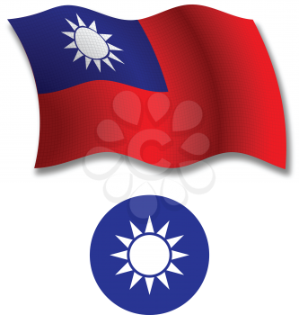 taiwan shadowed textured wavy flag and coat of arms against white background, vector art illustration, image contains transparency transparency