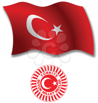 turkey shadowed textured wavy flag and coat of arms against white background, vector art illustration, image contains transparency transparency