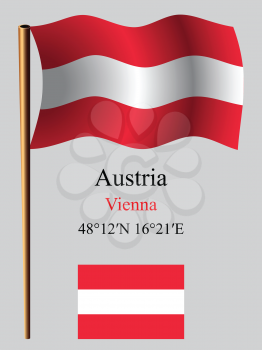 austria wavy flag and coordinates against gray background, vector art illustration, image contains transparency