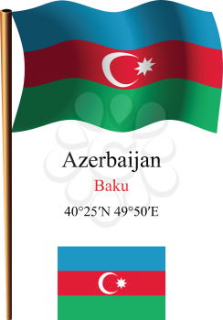 azerbaijan wavy flag and coordinates against white background, vector art illustration, image contains transparency