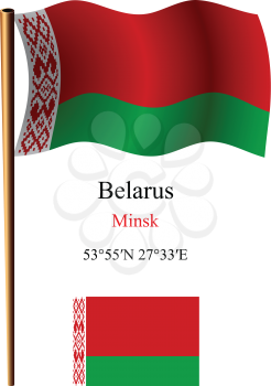 belarus wavy flag and coordinates against white background, vector art illustration, image contains transparency