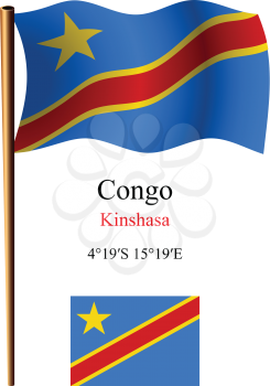 congo wavy flag and coordinates against white background, vector art illustration, image contains transparency